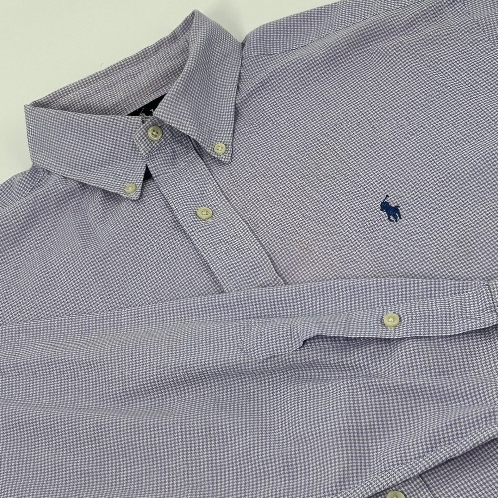 Ralph‎ Lauren Yarmouth Shirt Mens 16-33 Purple Houndstooth Cotton Button Down